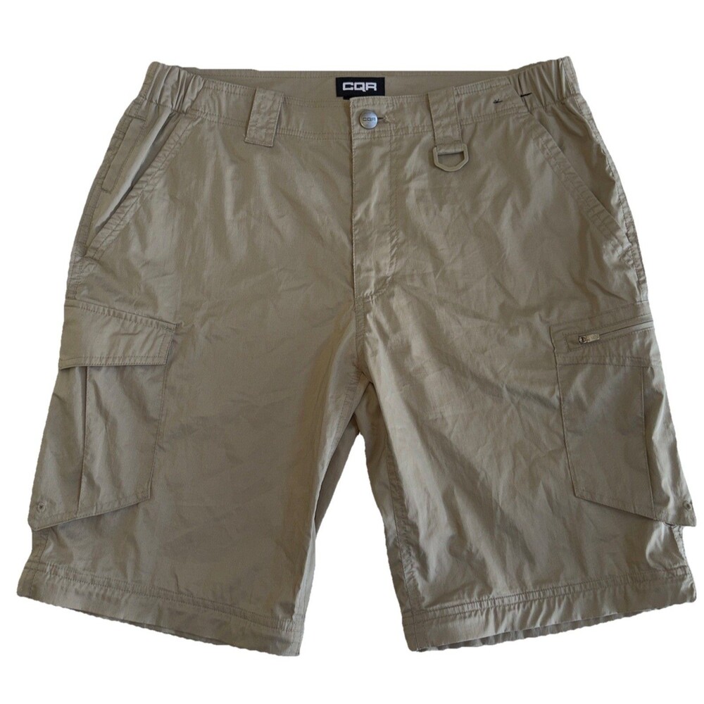 CQR Mens Khaki Tactical Quick Dry Stretch Elastic Waist Cargo Shorts 32 X 10”